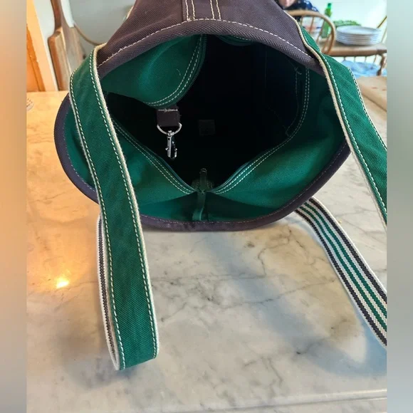 Lands' End Navy Kelly Green Boat n Tote w Striped Handles inside Retired Colors - Picture 5 of 9